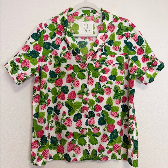 Printfresh Strawberry Fields 3pc pajama set Sz S top shorts cropped pants - Picture 5 of 16